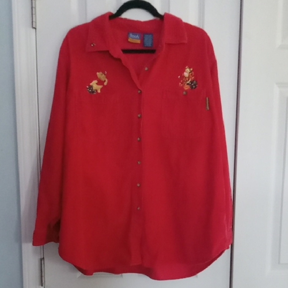 Disney Tops - Disney Vintage Corduroy Women's Red Button Down Shirt